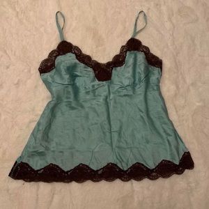 Large blue and brown vintage lace cami